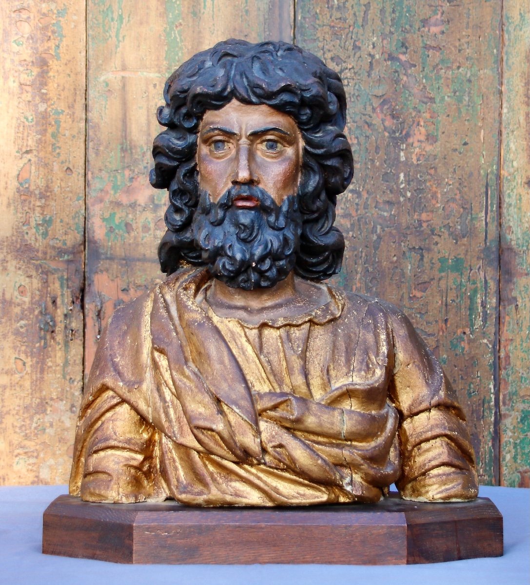 Bust Of Saint In Polychrome And Gilded Wood, 18th Century-photo-6