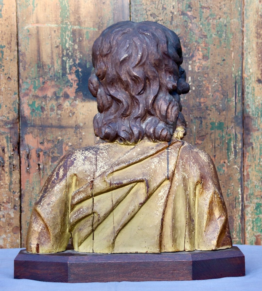 Bust Of Saint In Polychrome And Gilded Wood, 18th Century-photo-7