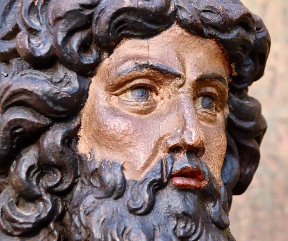 Bust Of Saint In Polychrome And Gilded Wood, 18th Century-photo-8