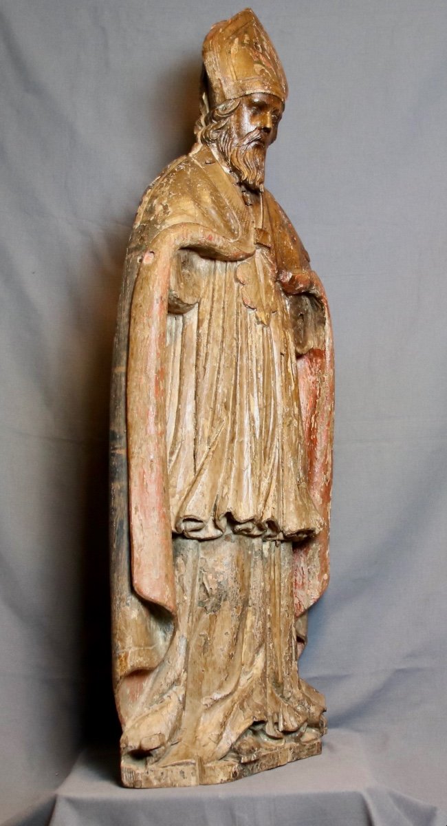 Bishop In Polychrome Oak From The 18th Century-photo-2