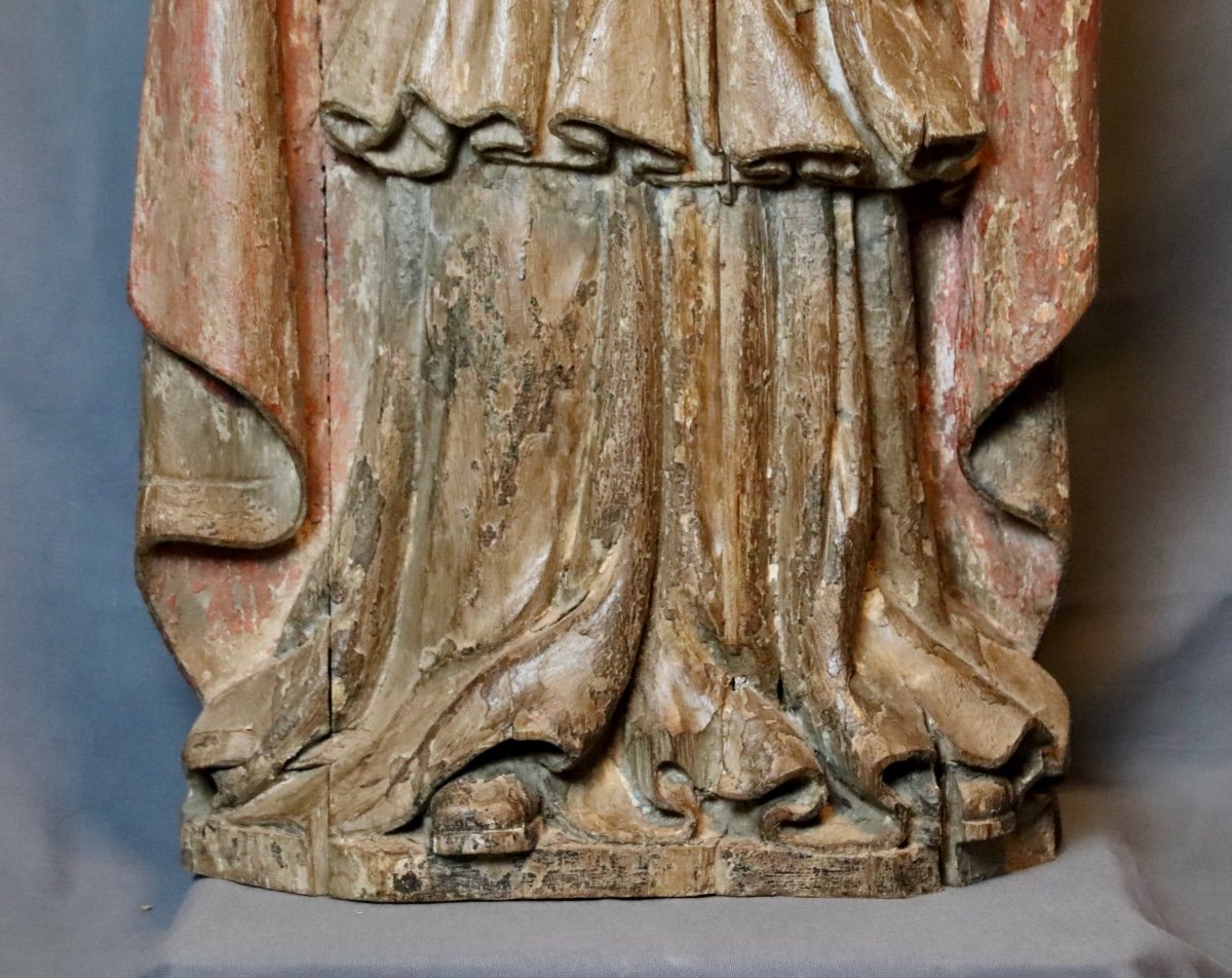 Bishop In Polychrome Oak From The 18th Century-photo-1