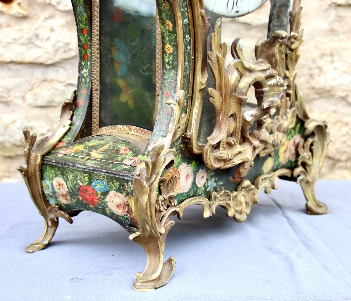 18th Century Cartel In Martin Varnish Decorated With Floral Motifs And Ornamented With Bronzes-photo-7