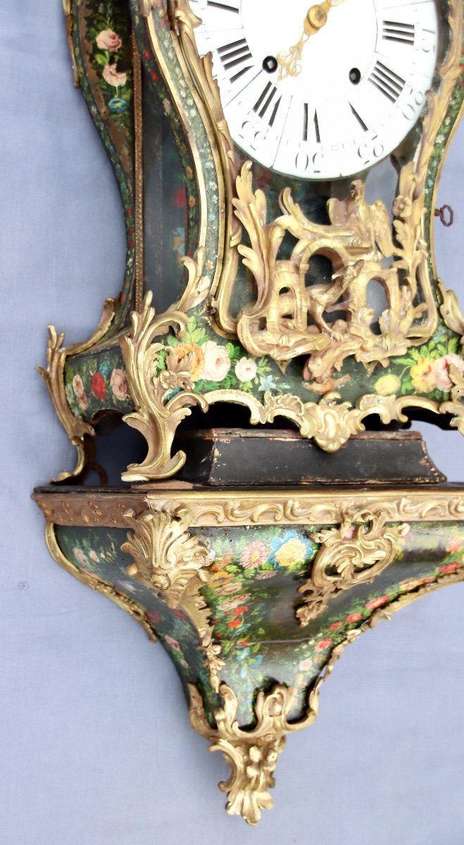 18th Century Cartel In Martin Varnish Decorated With Floral Motifs And Ornamented With Bronzes-photo-8