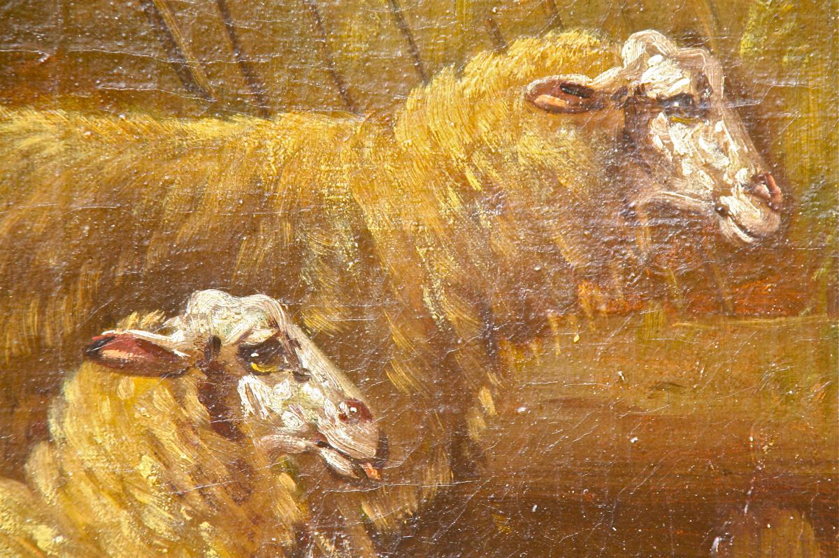 Huile Sur Toile "les Moutons Et Les Poules"-photo-2