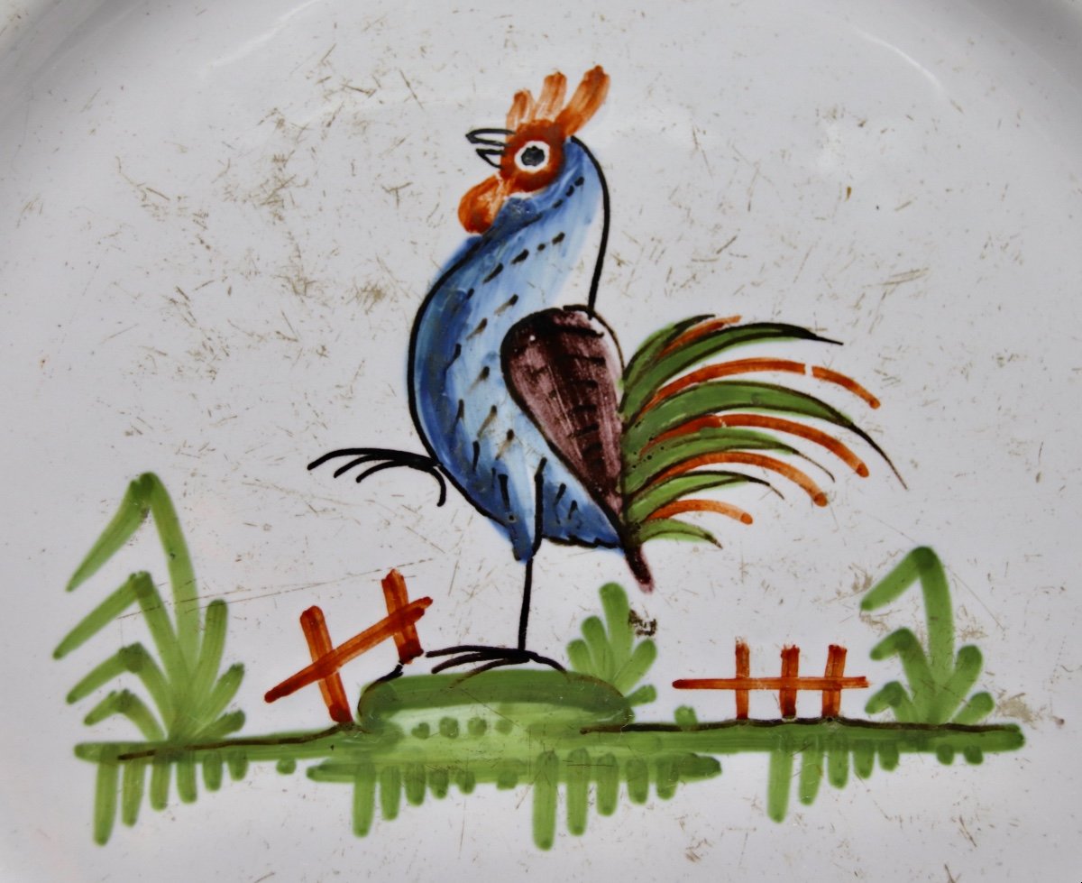 Earthenware Dish With Rooster Decor -photo-3