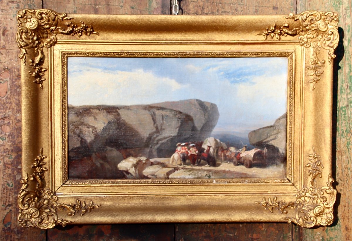 19th Century Painting Knights On Horseback Golden Frame-photo-4