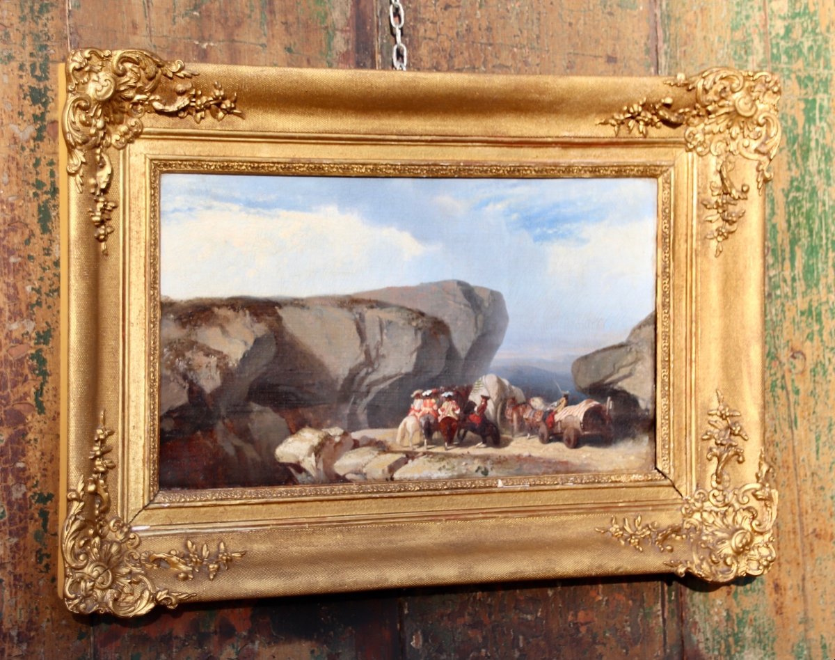 19th Century Painting Knights On Horseback Golden Frame-photo-7