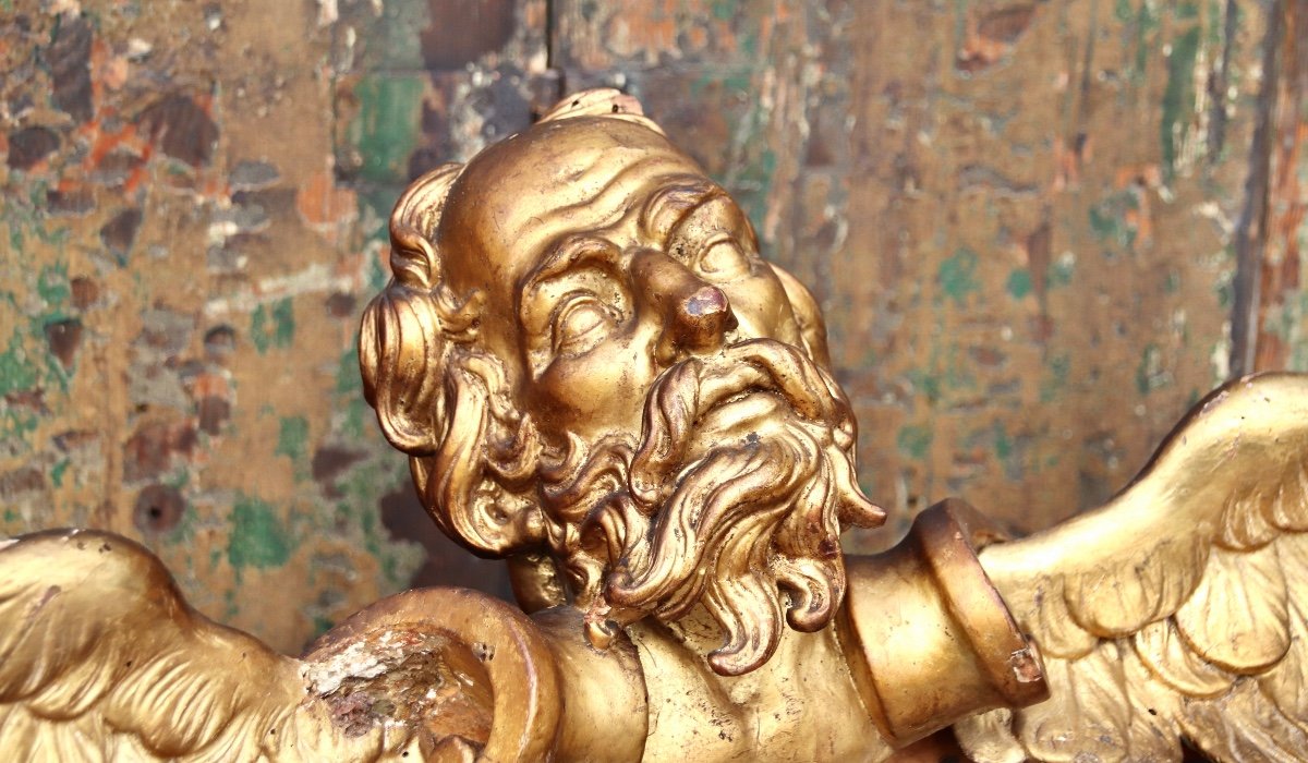 17th Century Golden Wood Representing The Head Of A Winged Old Man -photo-4