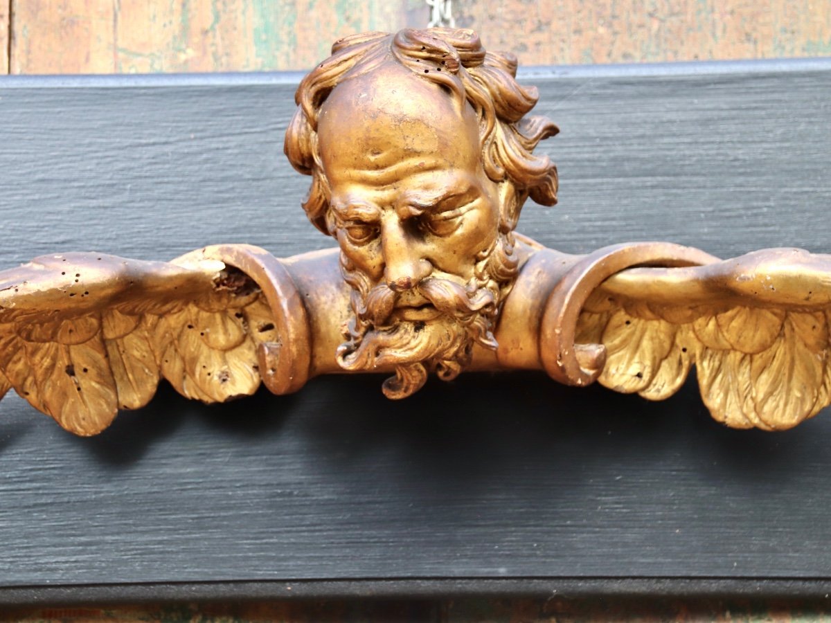 17th Century Golden Wood Representing The Head Of A Winged Old Man -photo-6