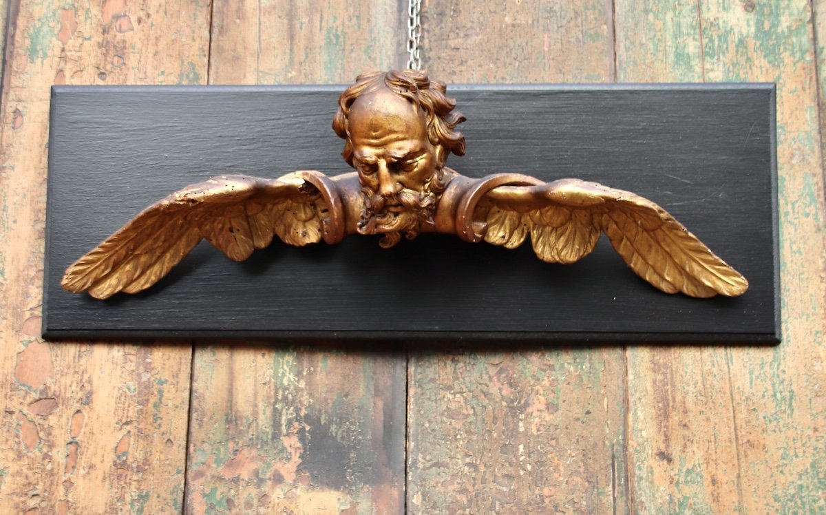 17th Century Golden Wood Representing The Head Of A Winged Old Man -photo-7