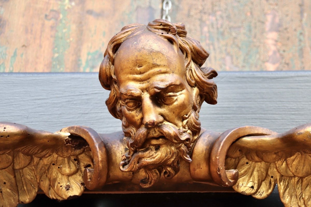 17th Century Golden Wood Representing The Head Of A Winged Old Man -photo-8