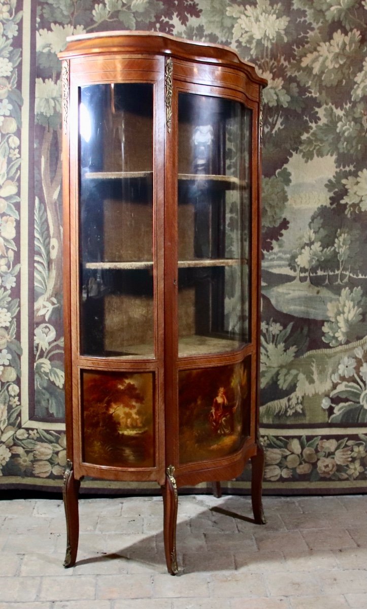 Curved 19th Century Showcase In Martin Varnish -photo-3