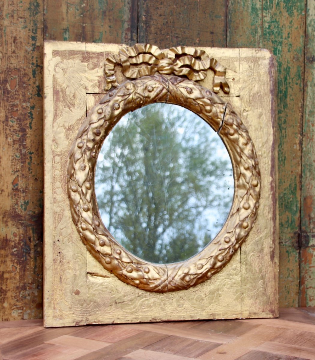 17th Century Oval Mirror In Golden Wood -photo-4