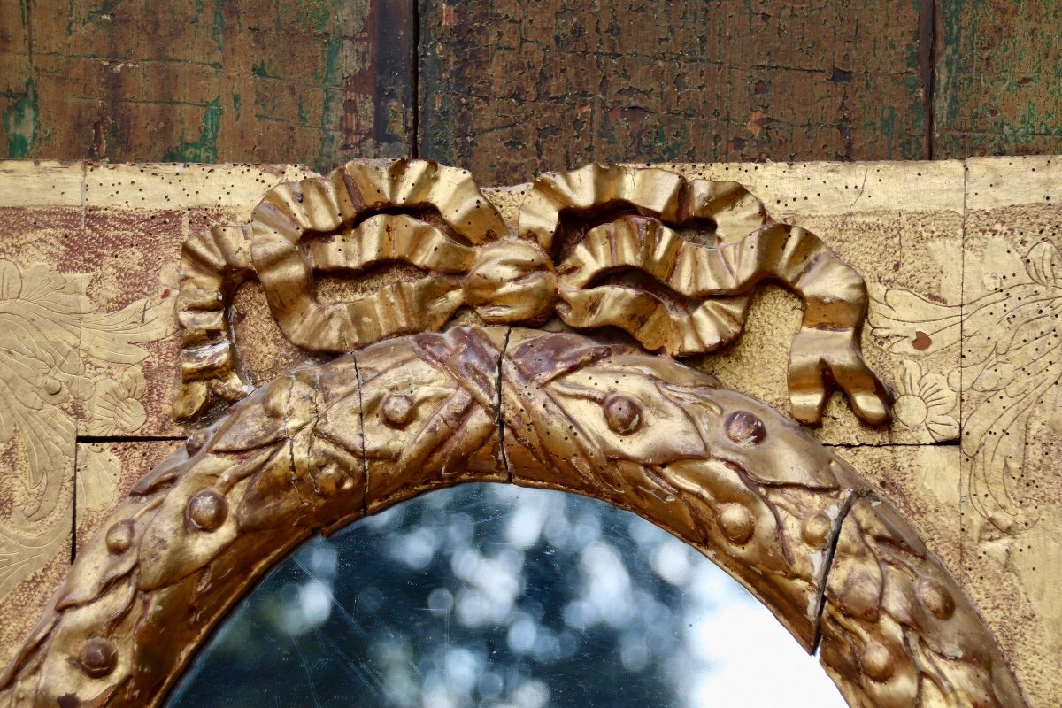 17th Century Oval Mirror In Golden Wood -photo-5