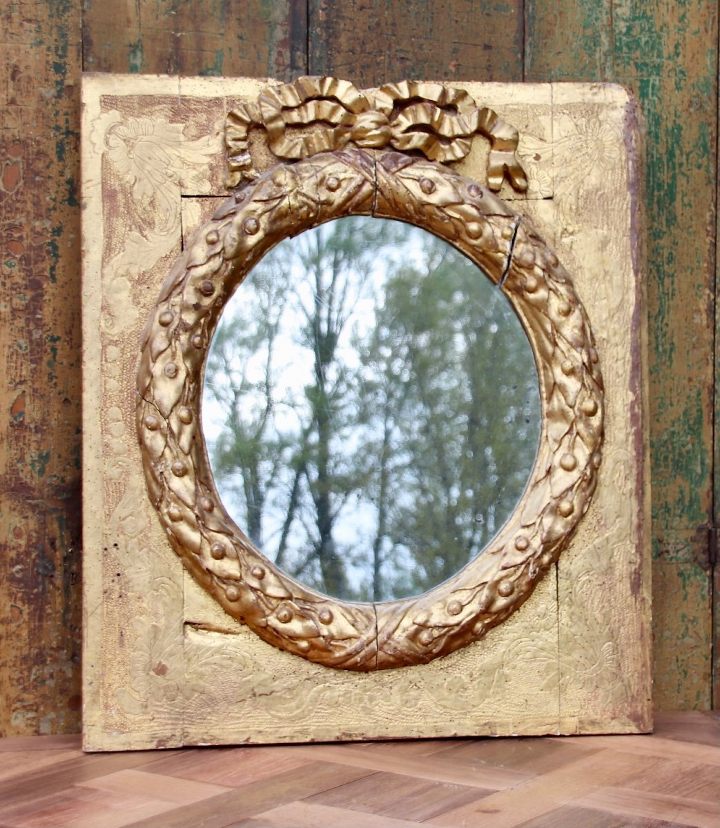 17th Century Oval Mirror In Golden Wood -photo-6