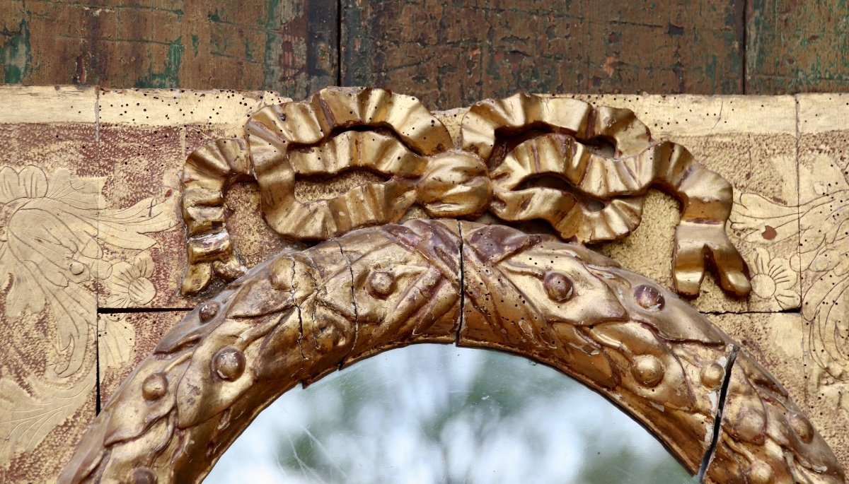 17th Century Oval Mirror In Golden Wood -photo-8