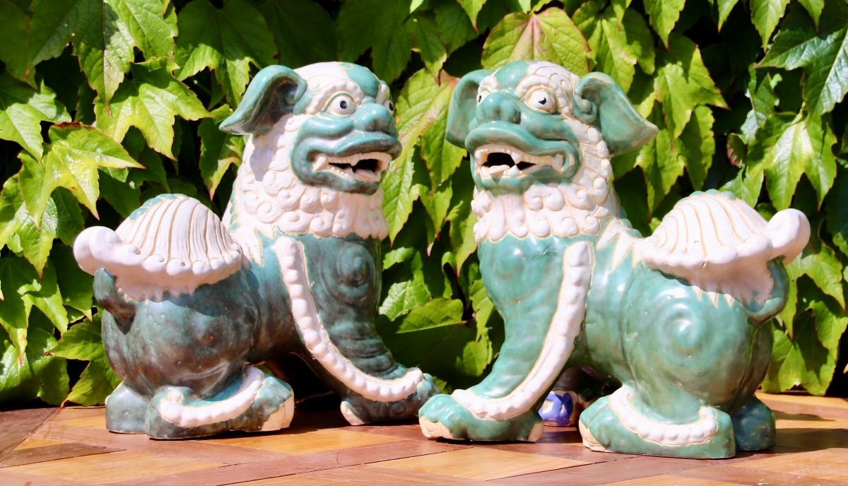 Pair Of 20th Century Fô Dogs In Earthenware-photo-3