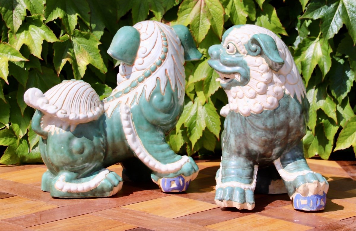 Pair Of 20th Century Fô Dogs In Earthenware-photo-5