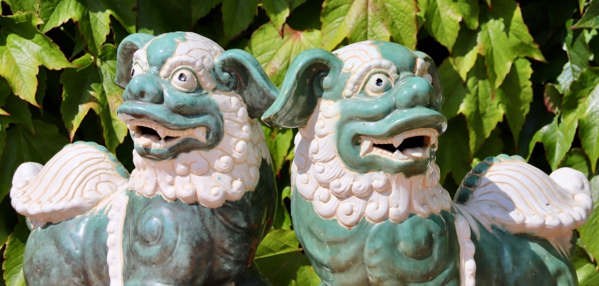 Pair Of 20th Century Fô Dogs In Earthenware-photo-7
