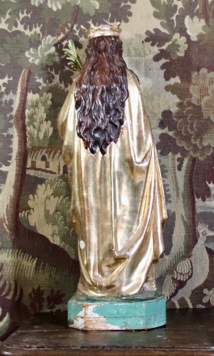 grande Sculpture De Sainte Catherine En Bois Doré d'époque XVIIIème -photo-4