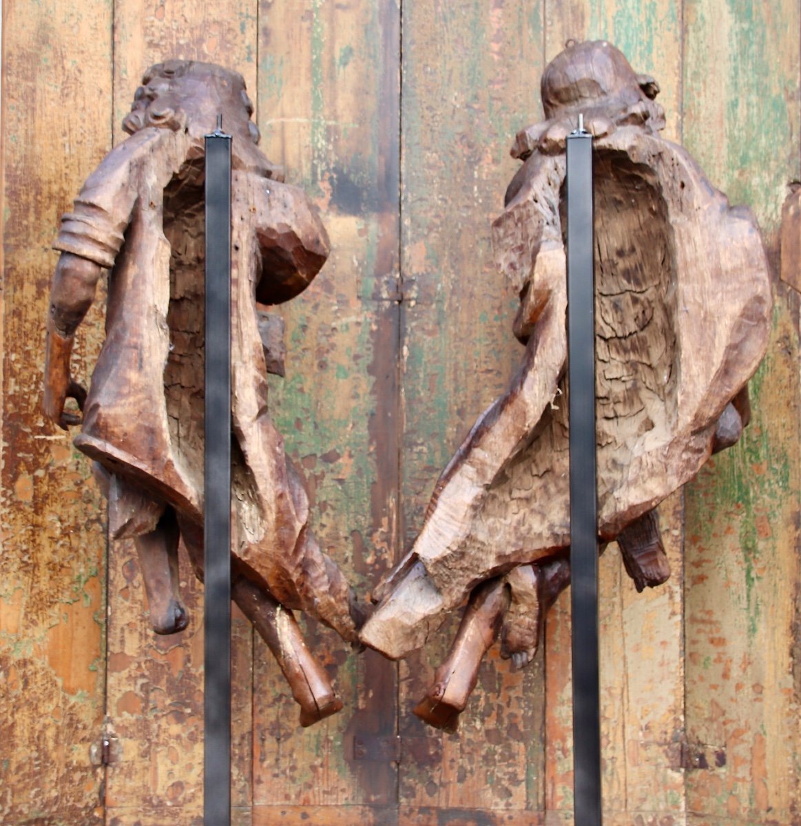 Large Pair Of Carved Wooden Angels, 18th Century -photo-8