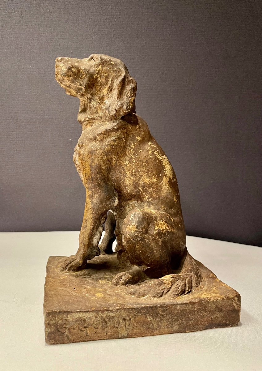 Sitting Sandstone Pointer Dog By G. Guyot 