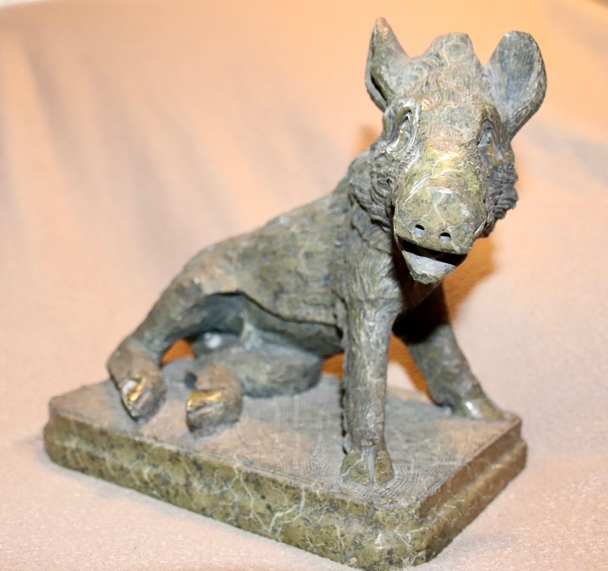 Serpentine Green Marble Boar Sculpture Late 19th Century-photo-2