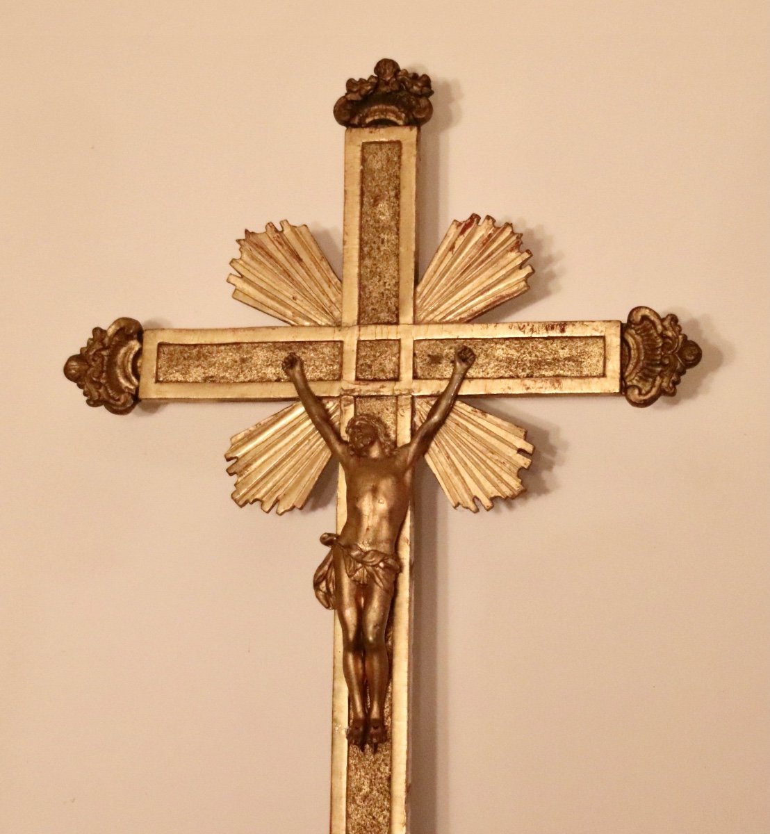 Grand Crucifix XVIIIème En Bois Doré -photo-2