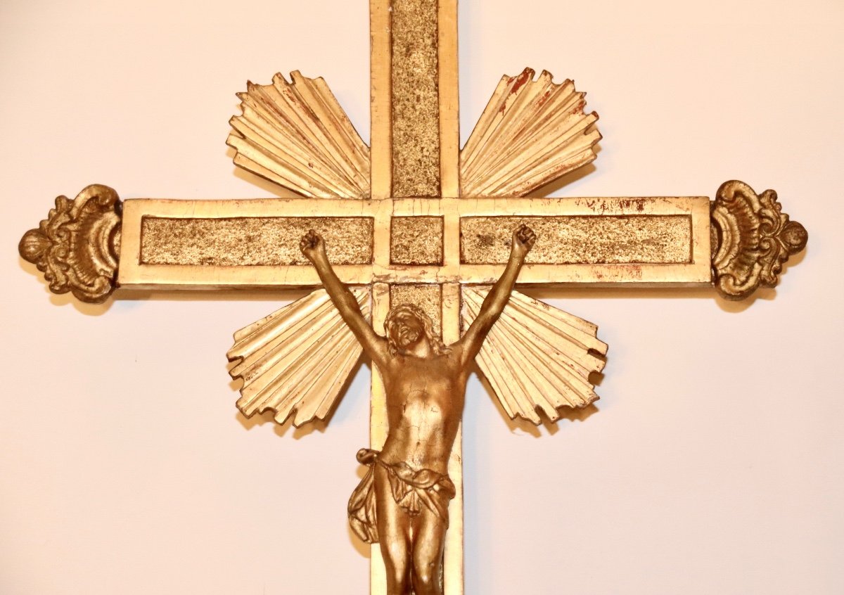 Grand Crucifix XVIIIème En Bois Doré-photo-8