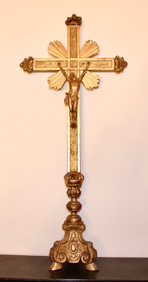 Grand Crucifix XVIIIème En Bois Doré