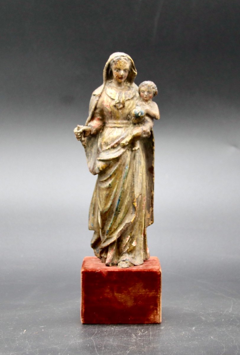 Vierge à l'Enfant XVIIIème En Bois Polychrome et doré-photo-2