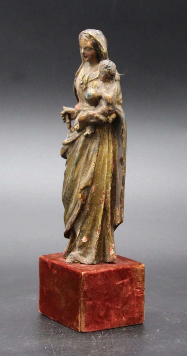 Vierge à l'Enfant XVIIIème En Bois Polychrome et doré-photo-4