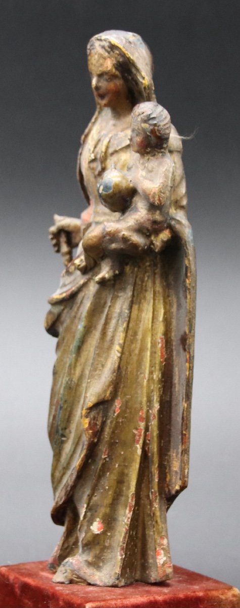 Vierge à l'Enfant XVIIIème En Bois Polychrome et doré-photo-6