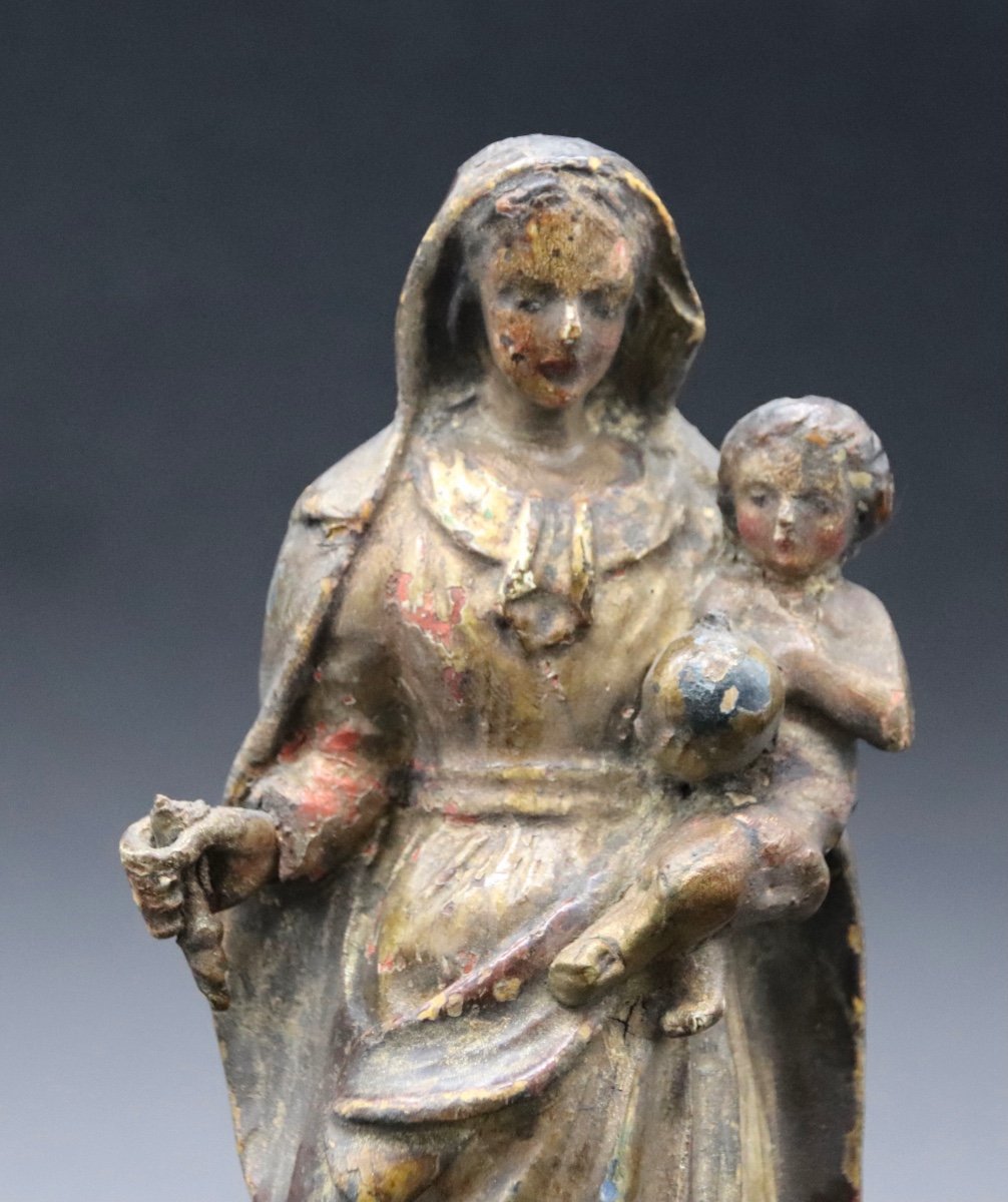 Vierge à l'Enfant XVIIIème En Bois Polychrome et doré-photo-8