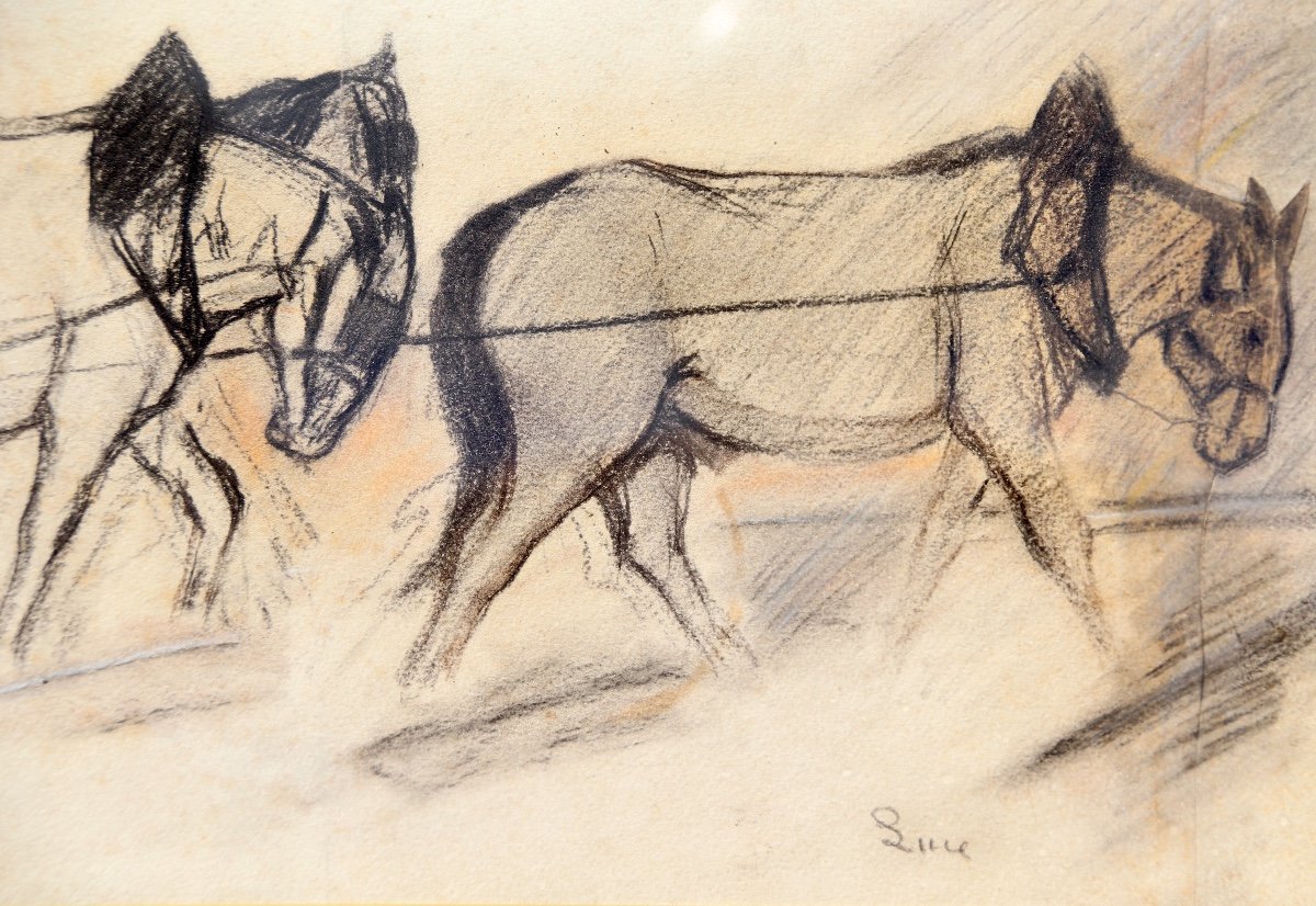 Dessin Pastel Chevaux De Trait Par Maximilien Luce -photo-2