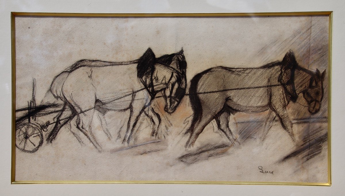 Dessin Pastel Chevaux De Trait Par Maximilien Luce -photo-3