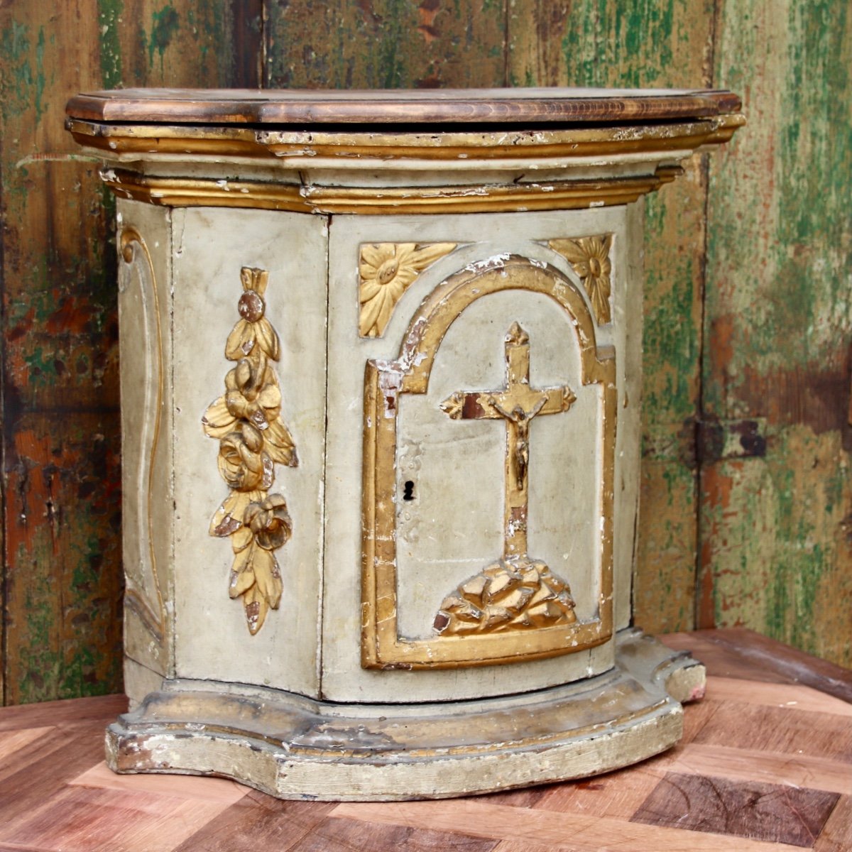 Tabernacle XVIIIème En Bois Doré Et Polychrome -photo-3