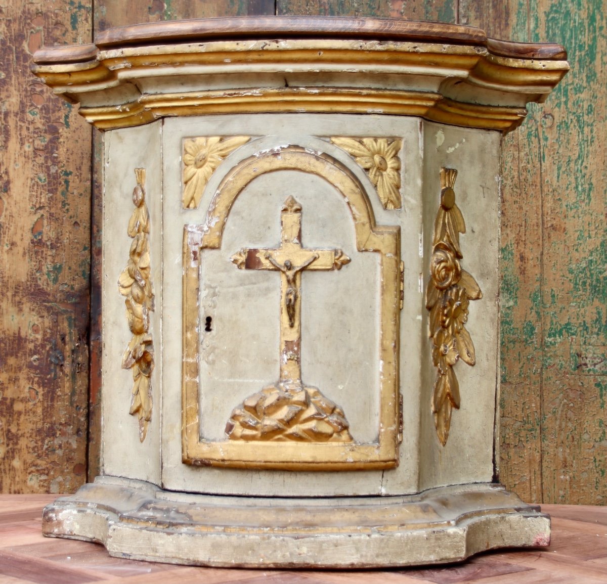 Tabernacle XVIIIème En Bois Doré Et Polychrome -photo-1