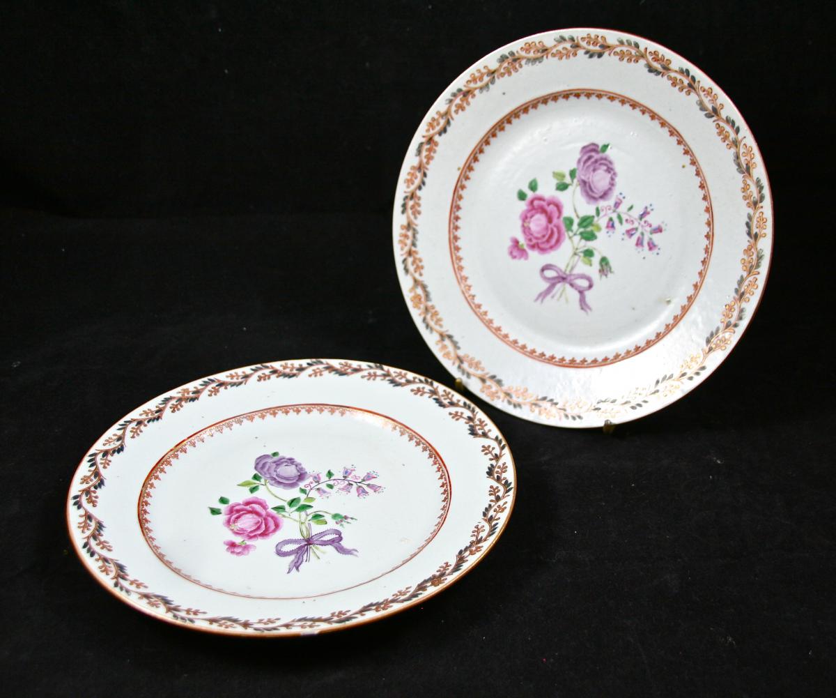 Paire d'Assiettes Porcelaine XVIIIème En Compagnie Des Indes-photo-2