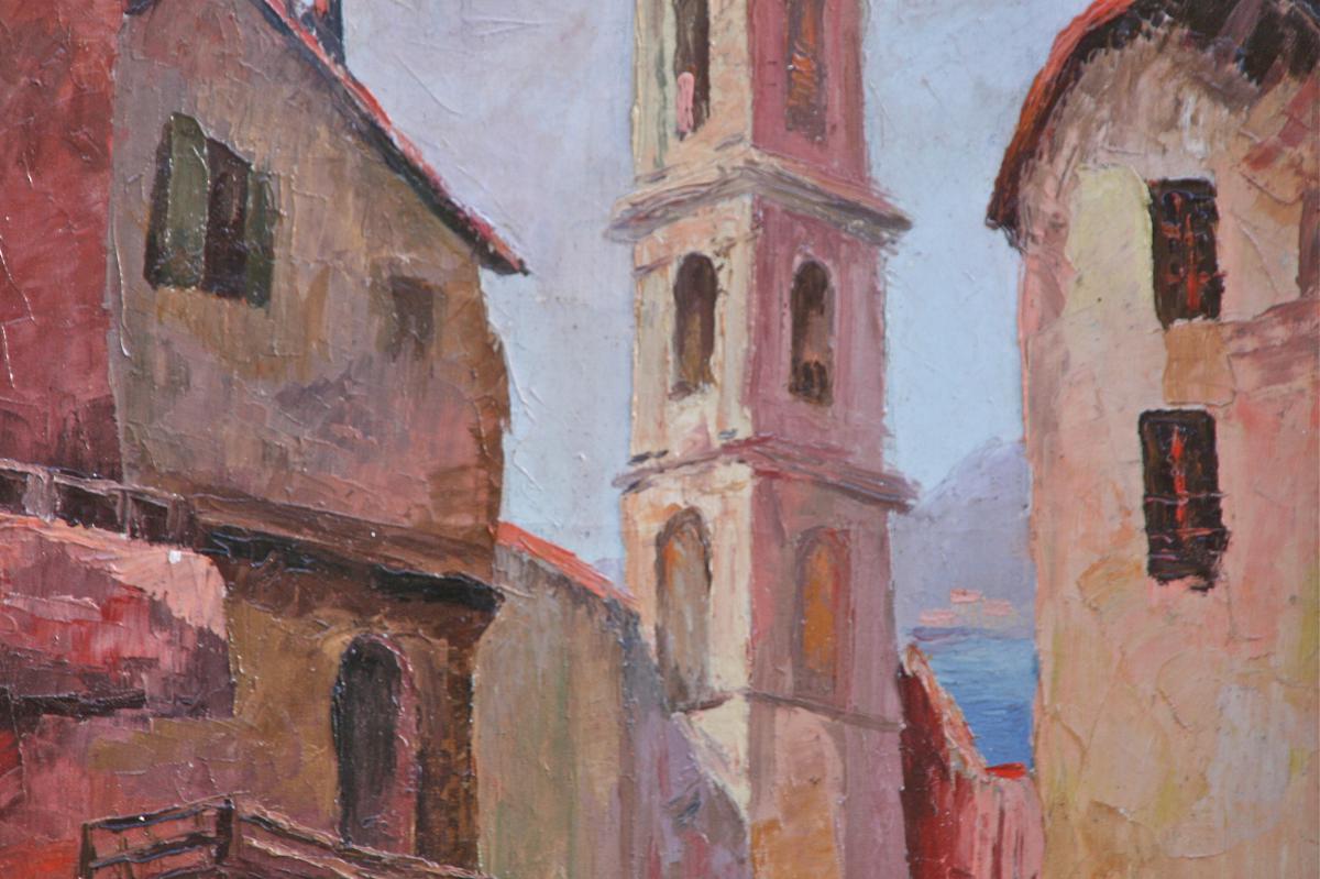 Oil On Canvas "corsican Village" By Richard-photo-2