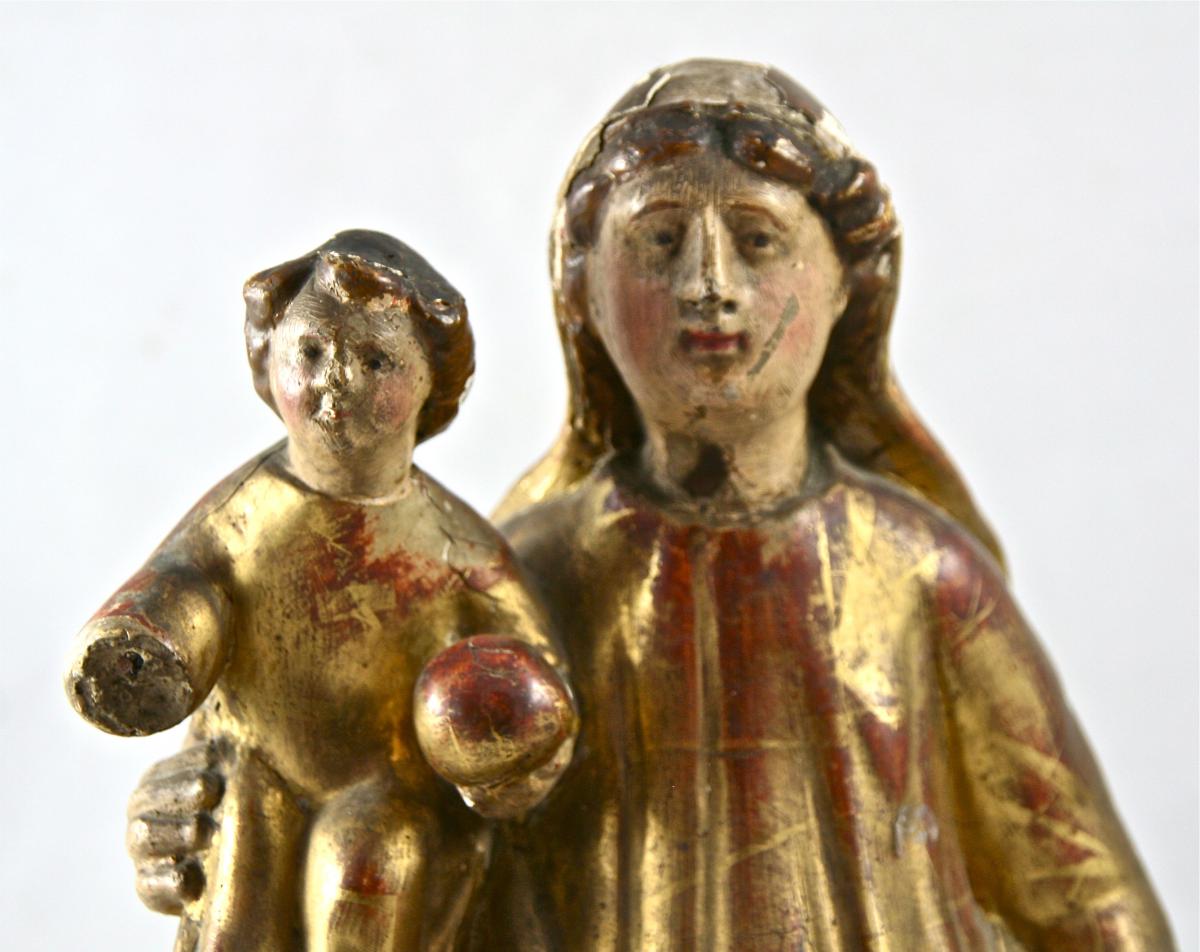 Vierge à l'enfant XVIIIème en bois doré-photo-3