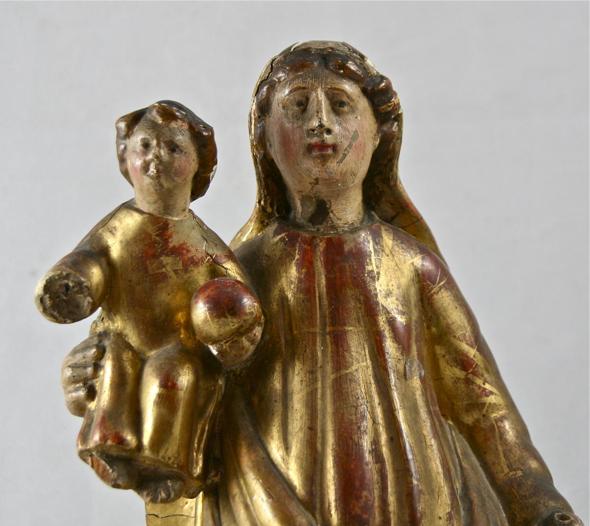 Vierge à l'enfant XVIIIème en bois doré-photo-2