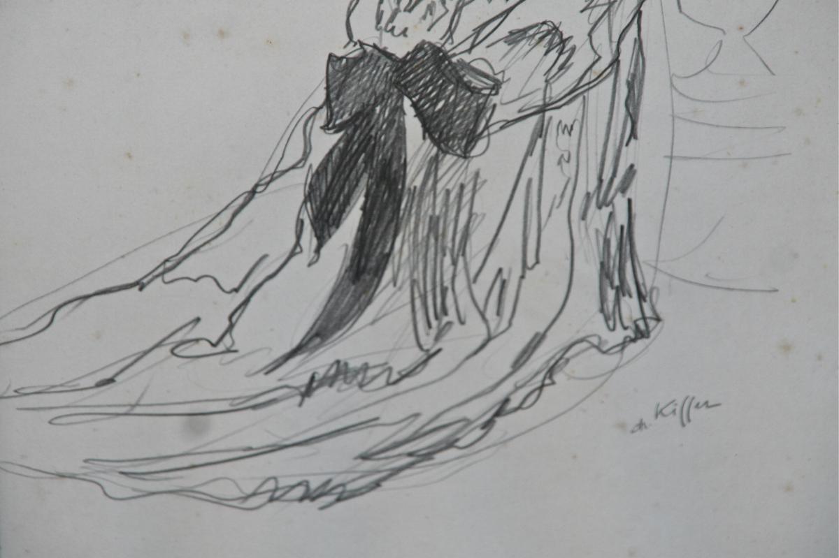 Drawing "young Woman In Dress Evening" From Charles Kiffer-photo-3