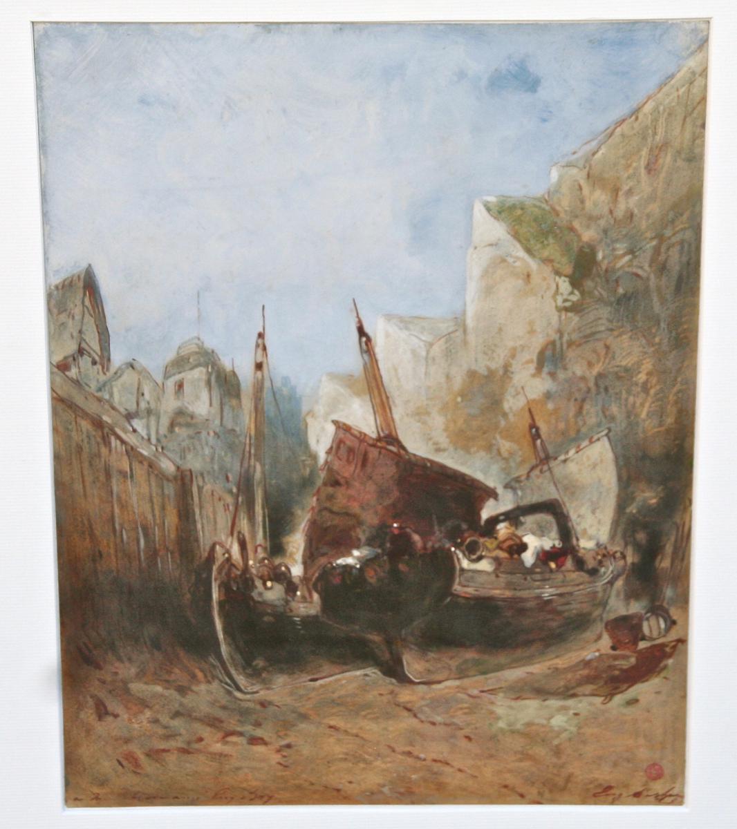 Watercolor "caulking Of The Ships" By Eugène Deshayes-photo-2