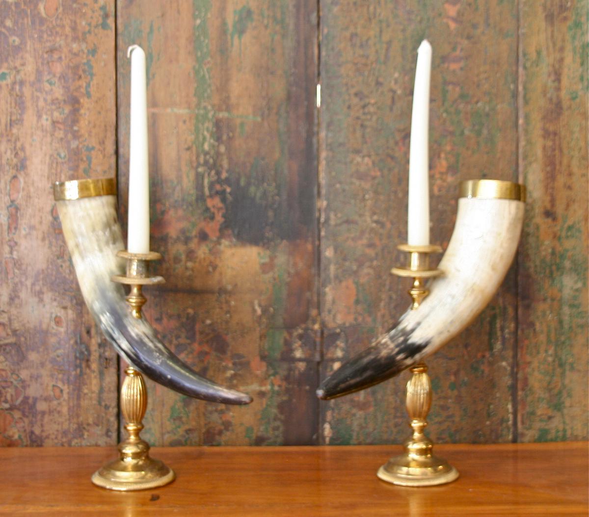 Pair Of Horn Candlesticks XXth-photo-2