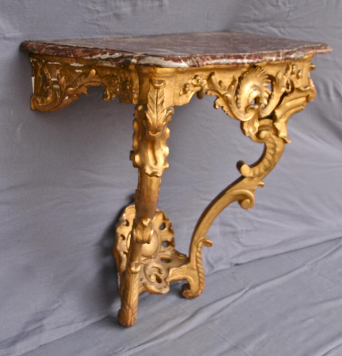 Console Rocaille En Bois Doré d'époque XVIIIème-photo-1