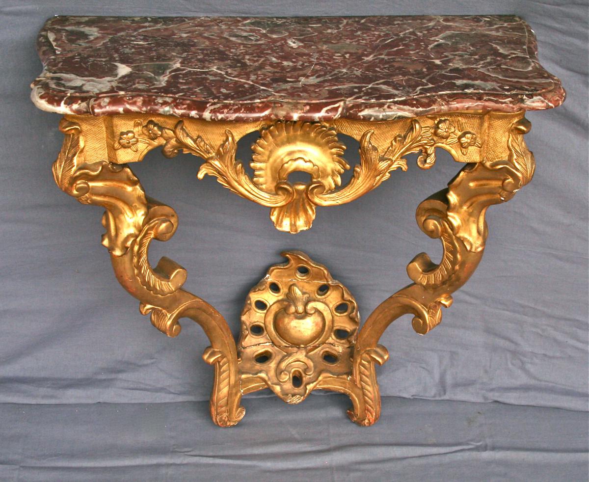 Console Rocaille En Bois Doré d'époque XVIIIème-photo-4