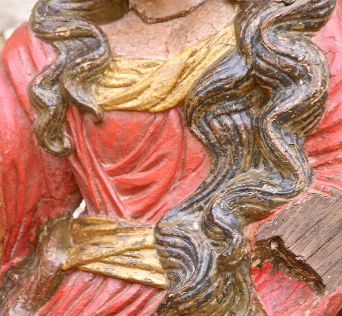 Très Grande Marie-Madeleine En Bois Polychrome d'époque XVIIème-photo-3