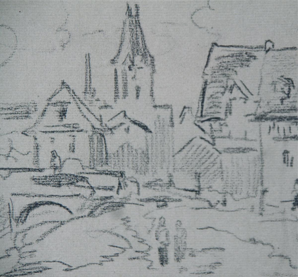 Dessin XIXème "village Normand" d'Eugène Isabey-photo-2