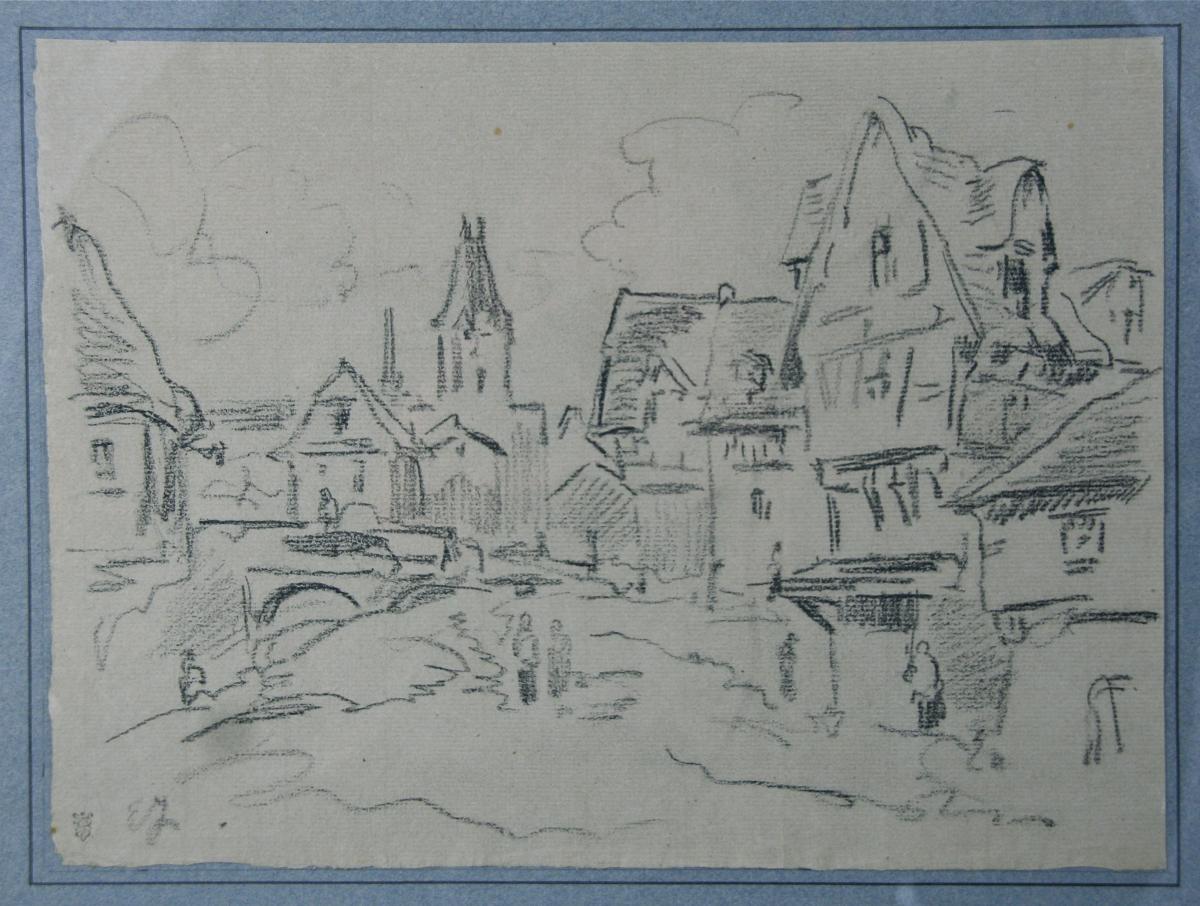 Dessin XIXème "village Normand" d'Eugène Isabey-photo-4